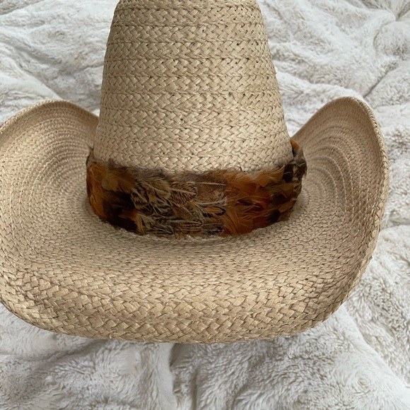 Cowboy Western Mens Hat with band made of real feathers size 7 1/2 vintage - Picture 3 of 4